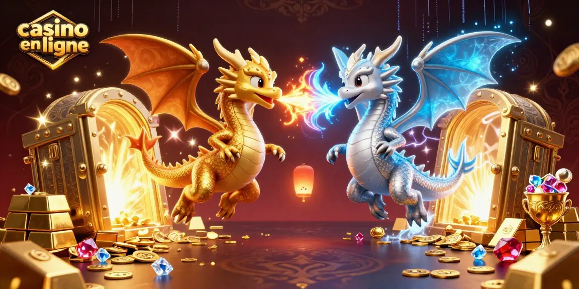 Jouez au casino en ligne avec des dragons 3D s'affrontant dans un univers scintillant de trésors.