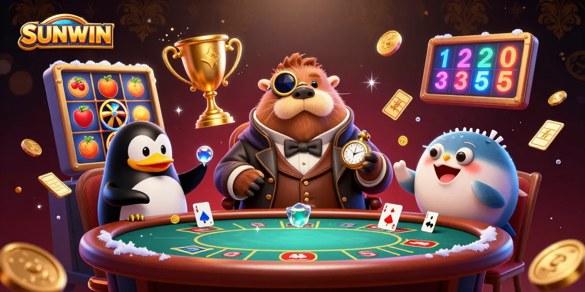 SUNWIN engages players in a thrilling underwater poker scene featuring a walrus, penguin dealer, and pufferfish.