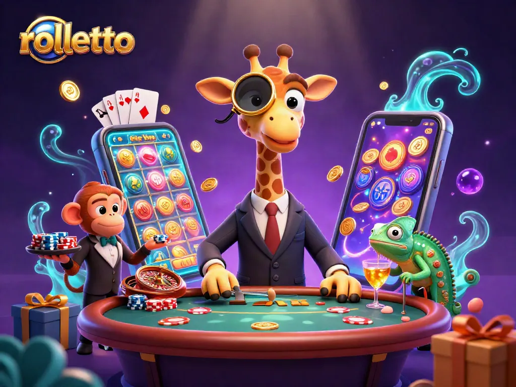 rolletto casino awaits players, featuring a high-roller giraffe and vibrant games
