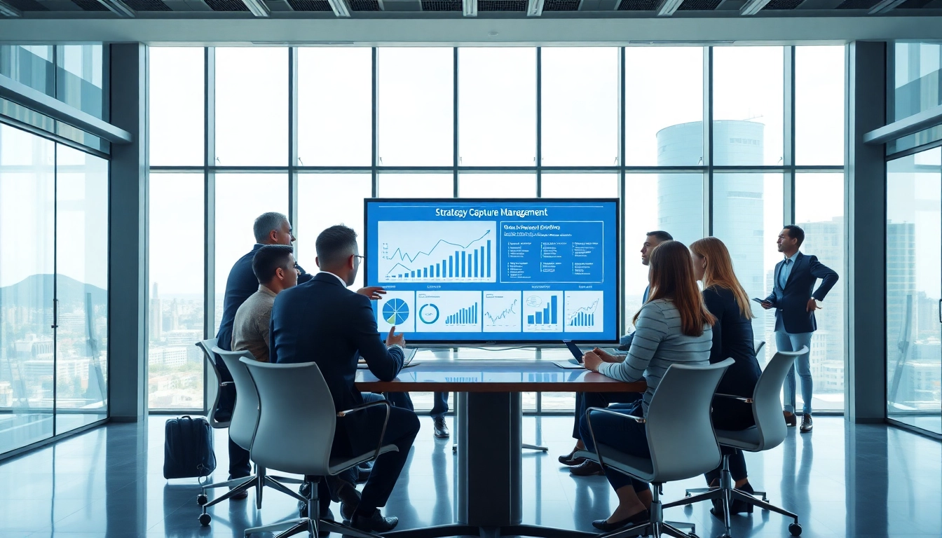 Engaged team strategizing Strategy Capture Management in a modern office setting.