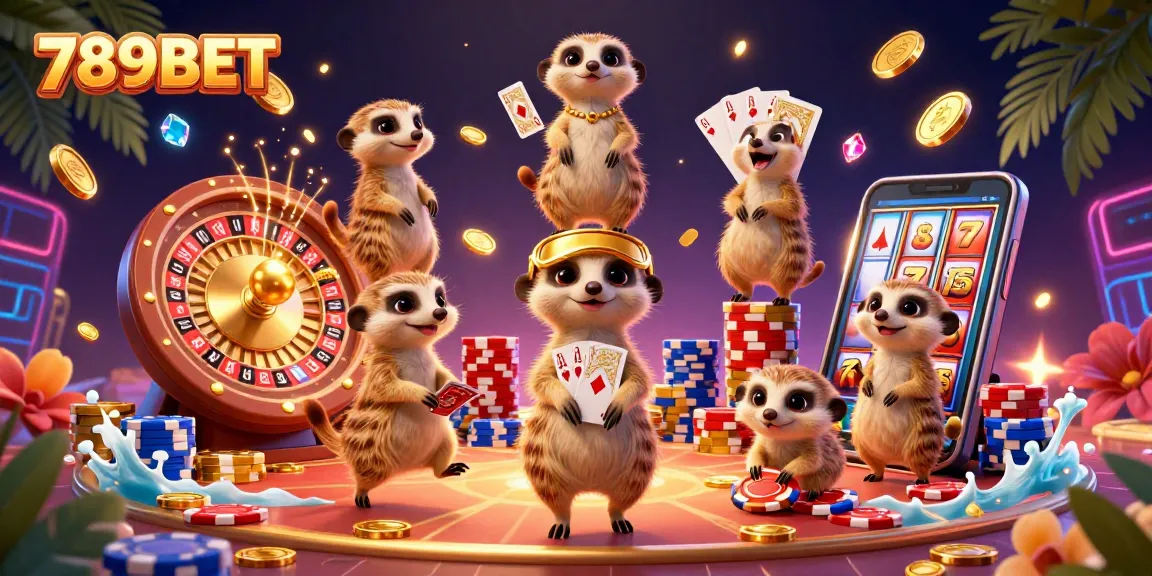 Experience an exciting 789BET casino adventure with meerkats running the operation and treasures flying around.