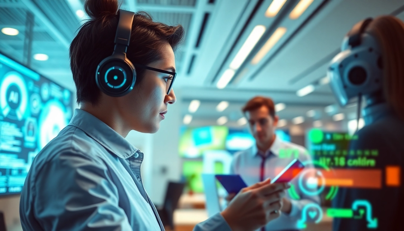 Engaging coworking scene showcasing professionals using advanced technology tools highlighting the theme of ia +18.