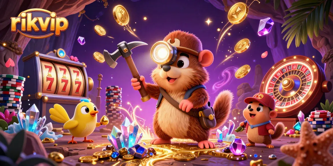 Experience thrilling mining adventures at rikvip, collecting golden rewards amidst vibrant casino excitement.
