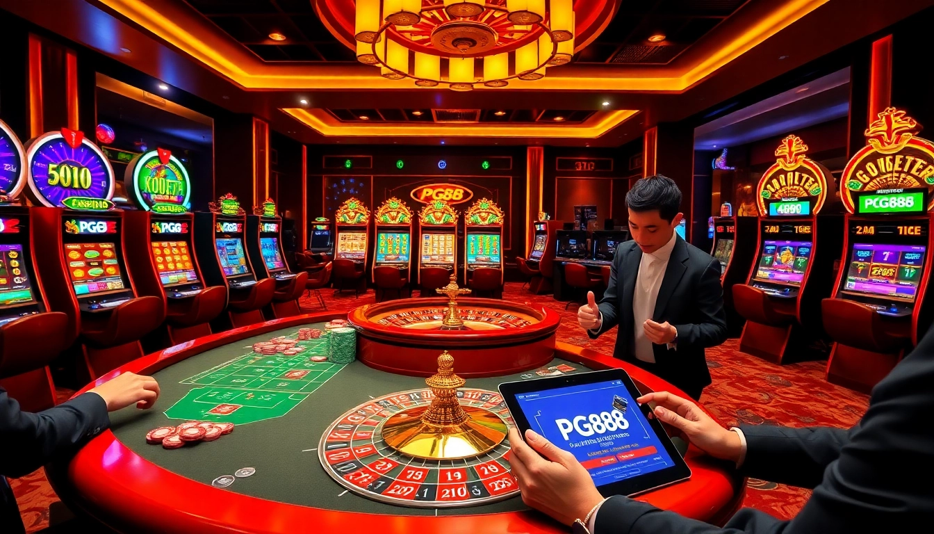 Engaging with PG88 on a new casino platform, featuring vibrant games and betting action.