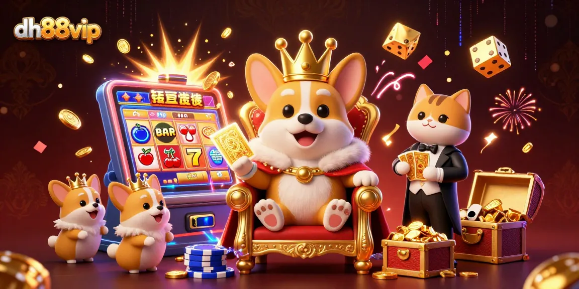 Join the thrilling action at dh88vip with an extravagant corgi royal and vibrant casino elements.