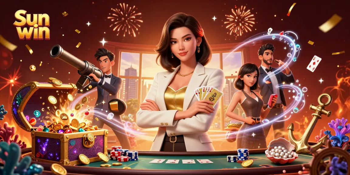 Experience intense gameplay at Sun win with a glamorous dealer in a vibrant casino environment.