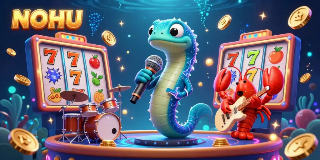 Engage with NOHU online casino's vibrant underwater adventure featuring playful characters and dynamic gaming elements.