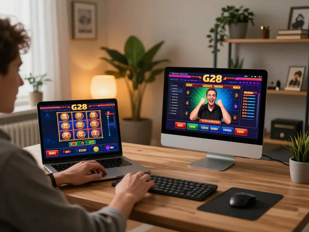 G28 player celebrating a win at an online casino from the comfort of home
