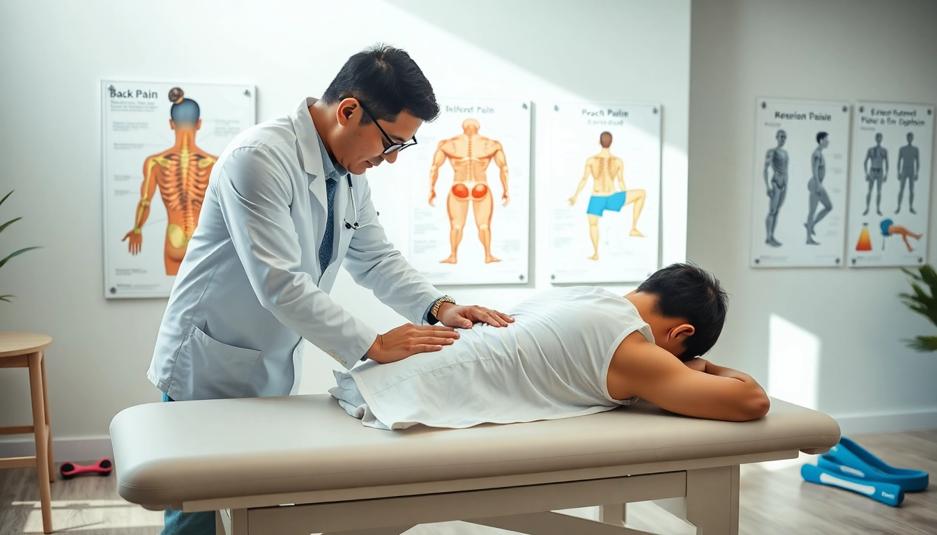 Chiropractor providing back pain solutions to a patient in a professional setting.