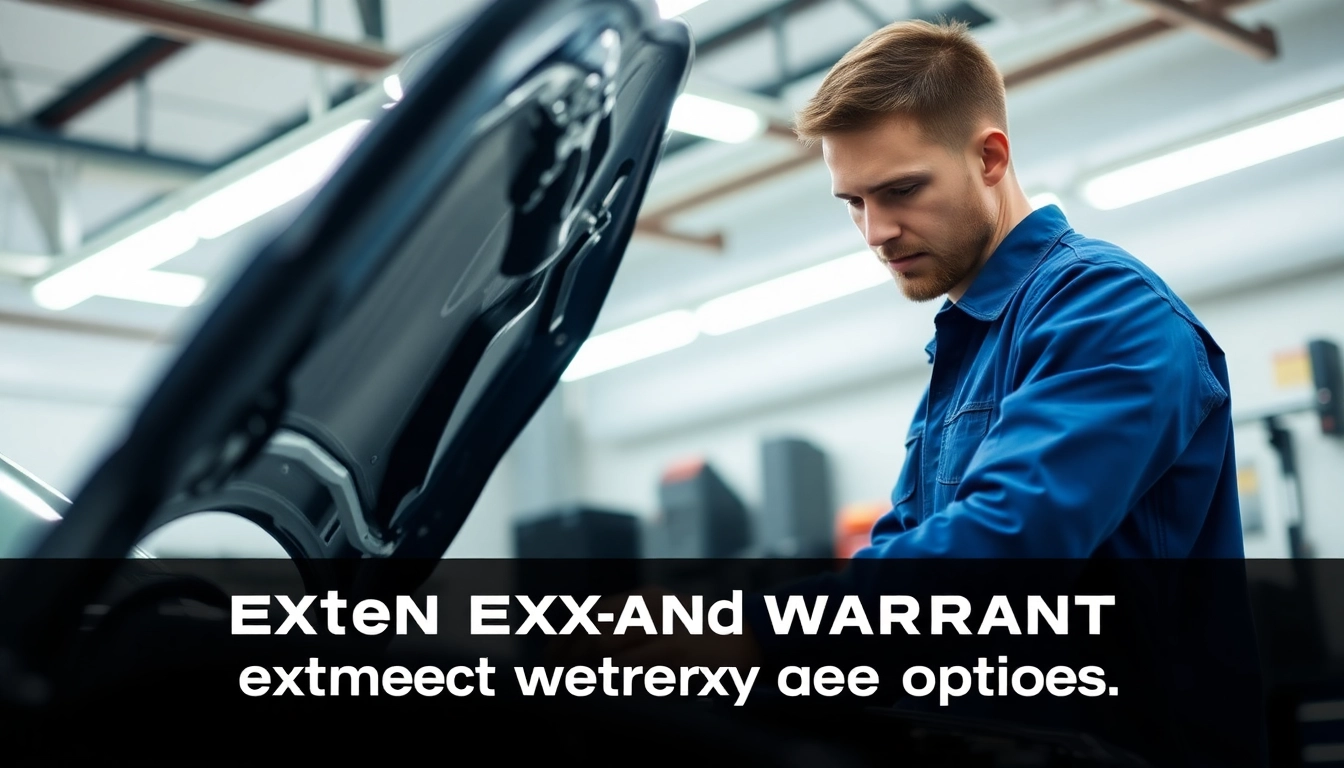 Showcasing extended warranty coverage options through a mechanic examining a vehicle's engine in a bright garage.