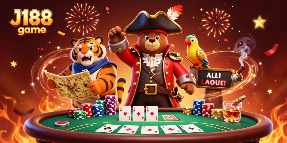 Engage in thrilling gameplay at the J188 game featuring a vibrant poker scene with cartoon characters.