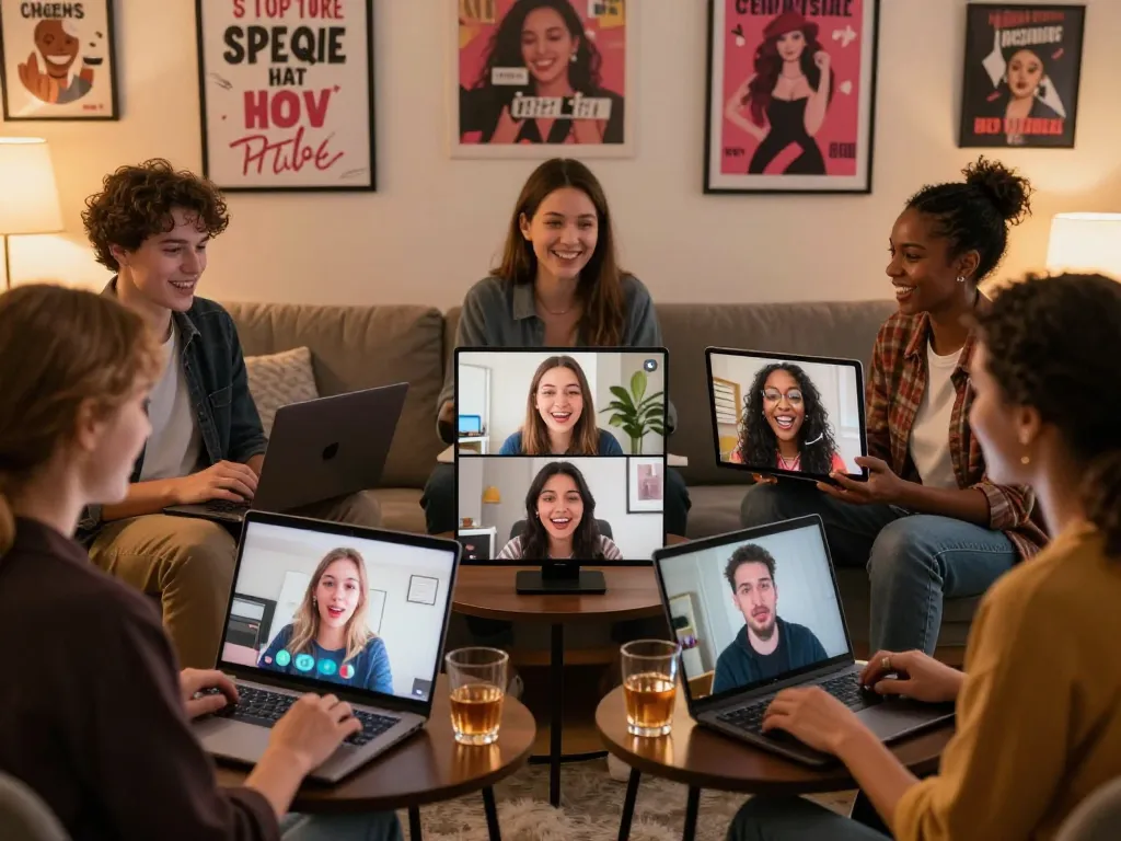 Engaging sexchat scene with diverse individuals enjoying casual online conversations.