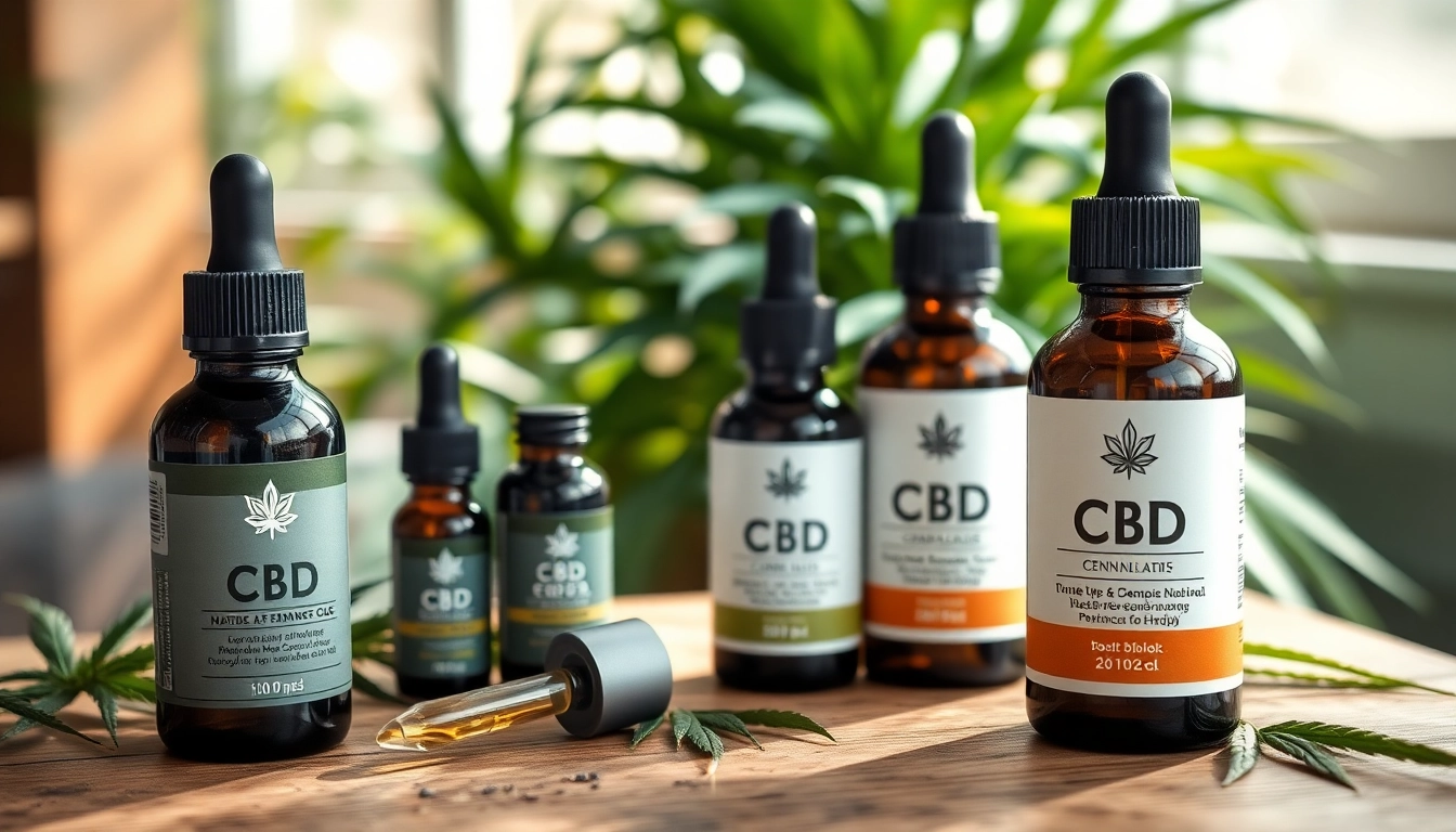 Buy CBD / THC Cannabis Oil UK with elegantly displayed products in a calming natural environment.