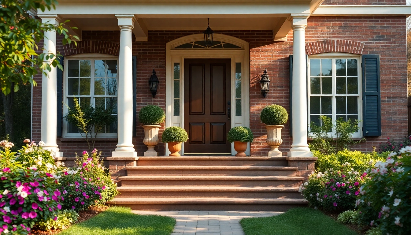 Stunning colonial home renovation highlighting a beautifully restored facade and lush garden.
