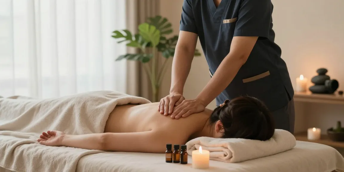 Tranquil home massage scene highlighting 영통출장안마 with a therapist providing soothing relaxation.
