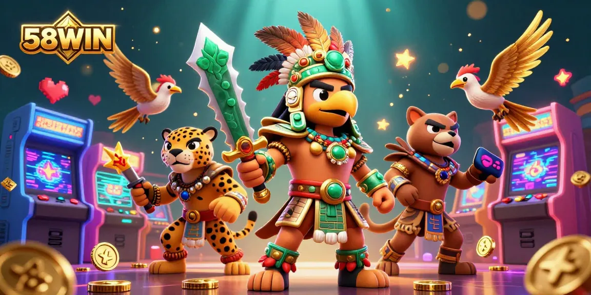 Experience the thrill of gaming with 58WIN's vibrant 3D warriors and casino elements.