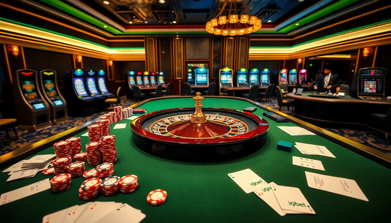Experience the thrill of i9bet at a luxurious casino featuring roulette, poker, and engaging dealers.