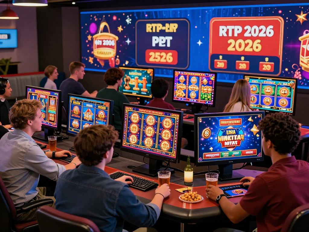 Excited UK players exploring USA casinos for UK players, engaging with vibrant online slot games and live dealer tables.