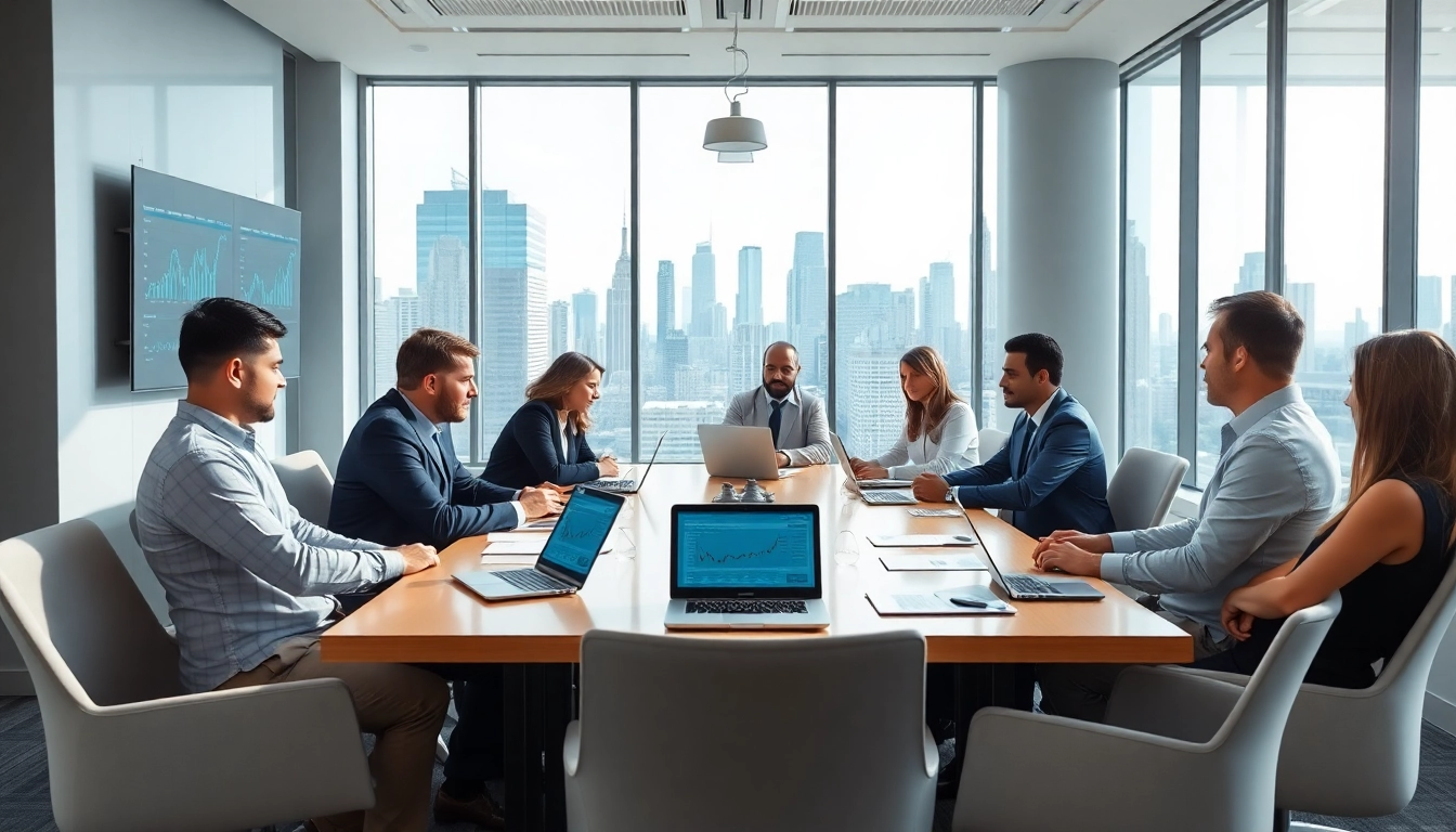 Company formation in the US discussed by diverse professionals in a modern office