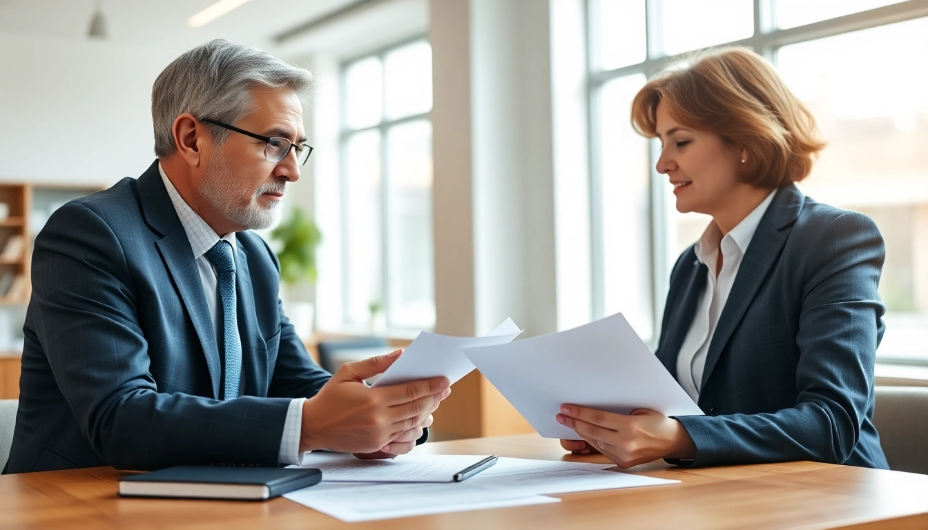 Lawyer explaining a Power of Attorney to a client in an office setting.