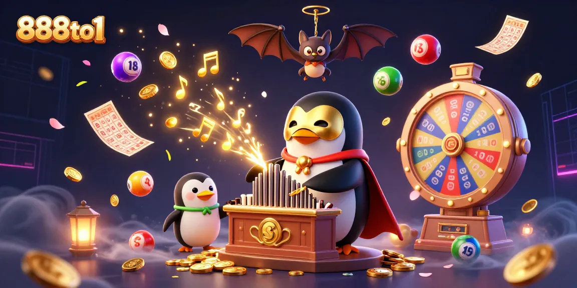 Engage in exciting gameplay with 888to1's vibrant casino atmosphere featuring animated penguins and rich elements.