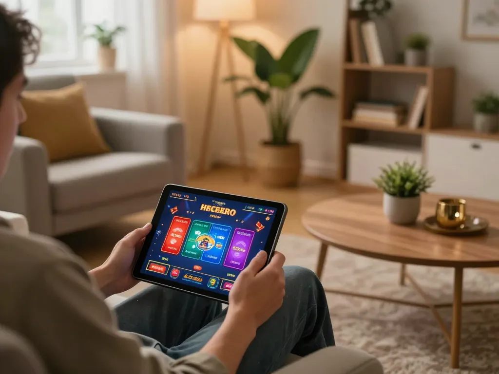 Engaging in go8 đăng nhập on a tablet while surrounded by a cozy home atmosphere.