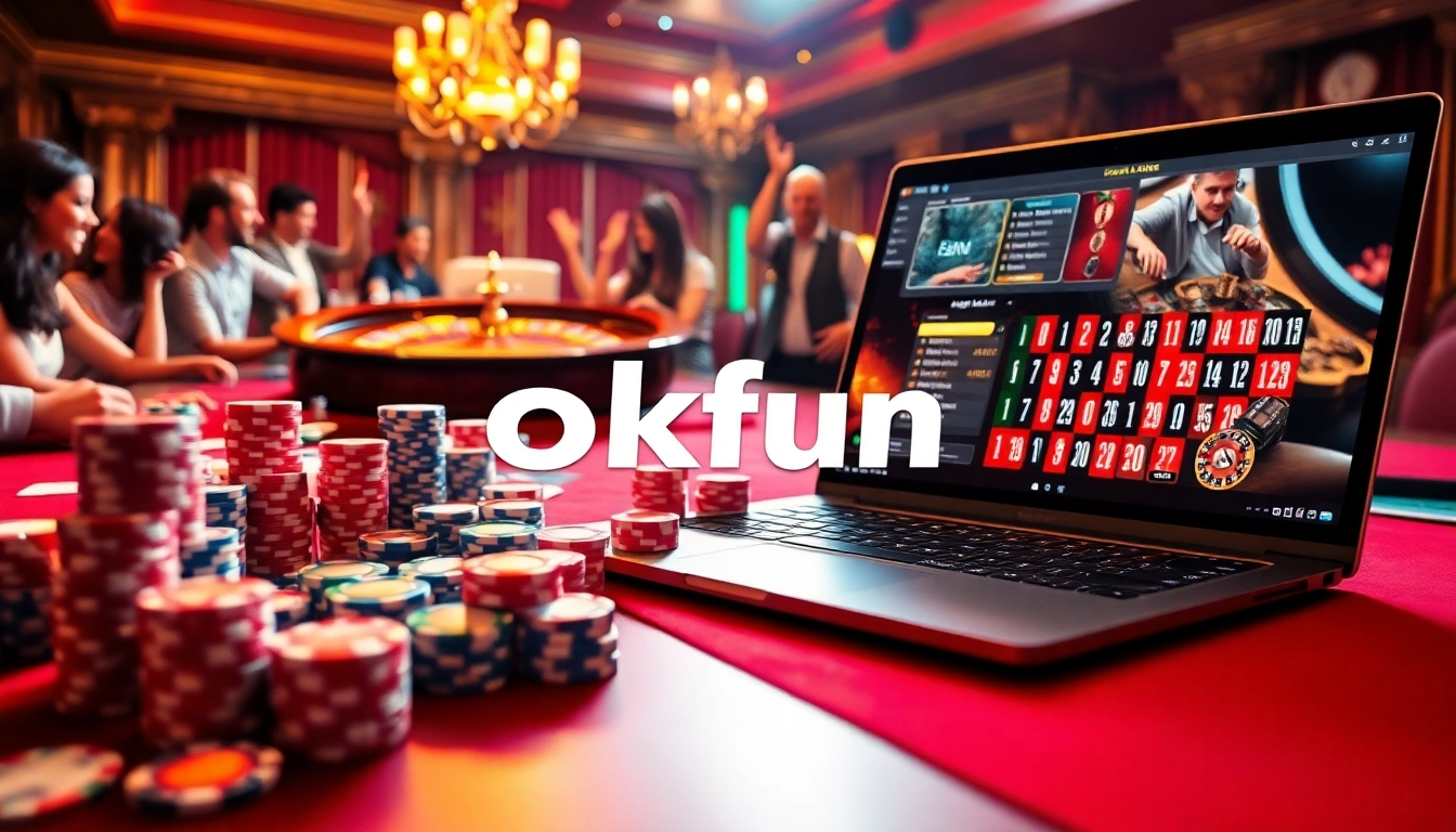 Experience thrilling gameplay at okfun casino with poker chips and vibrant roulette.
