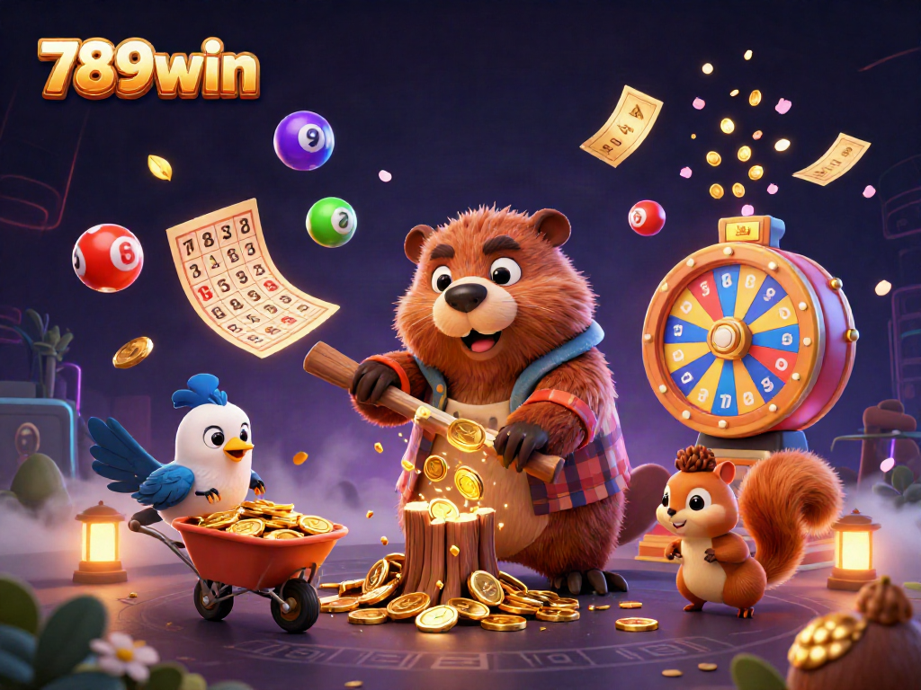 Experience the thrill of winning with 789win in this vibrant 3D casino scene featuring playful cartoon characters.