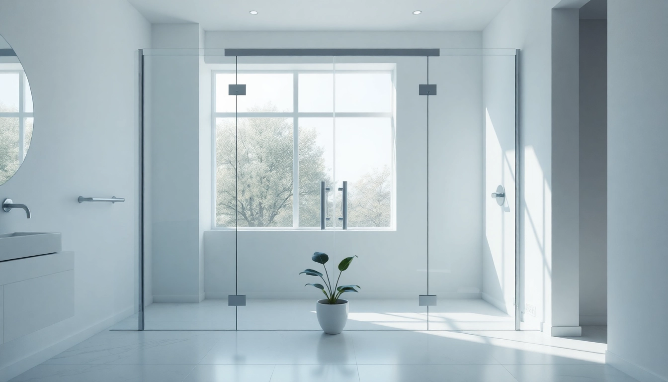 Beautiful glass shower doors enhance a modern bathroom design, showcasing elegance and style.
