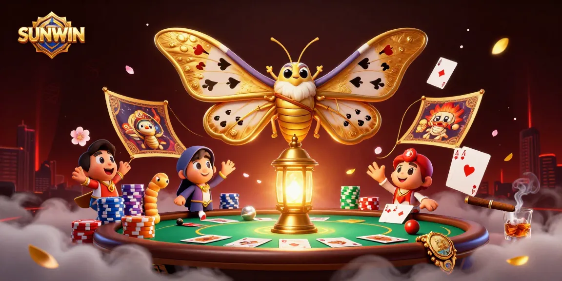 SUNWIN offers an immersive gaming experience with a vivid 3D casino scene featuring intricate poker elements and an enchanting atmosphere.