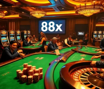 Engaging casino scene highlighting poker and roulette action with 88xx prominently featured.