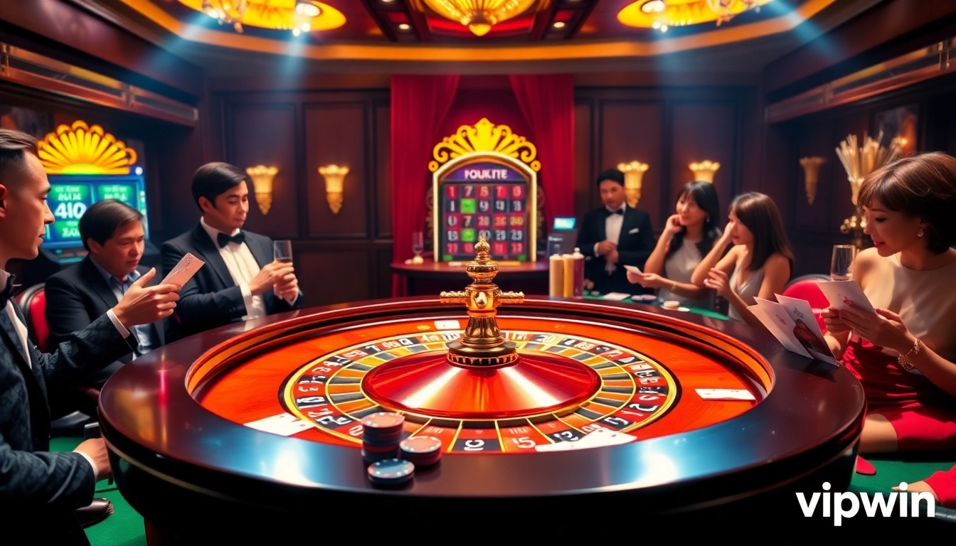 Experience the excitement of gambling at vipwin with players at a stunning roulette table.