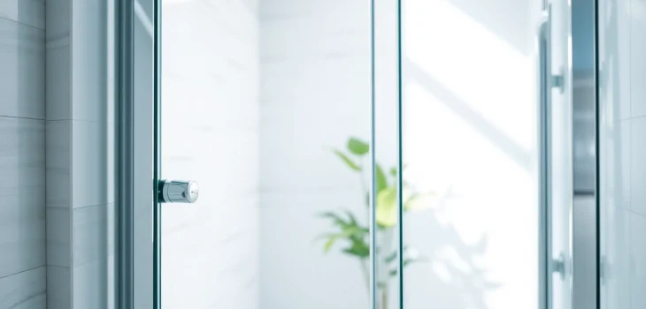 Showcase a stunning shower screen sliding door in a contemporary bathroom setting.