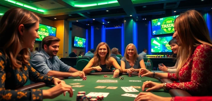 Exciting online gaming scene with players at topgamebaidoithuong.mx enjoying card games, reflecting an engaging and vibrant atmosphere.