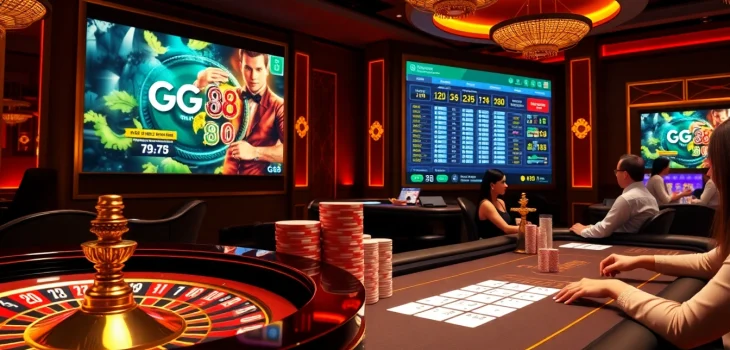 Experience the excitement of GG 88 with engaging virtual gaming tables featuring poker chips and roulette wheels.