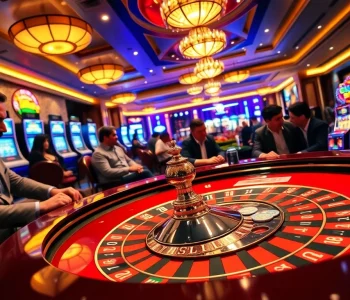 MM88 players enjoying an exciting casino atmosphere with roulette and slot machines.