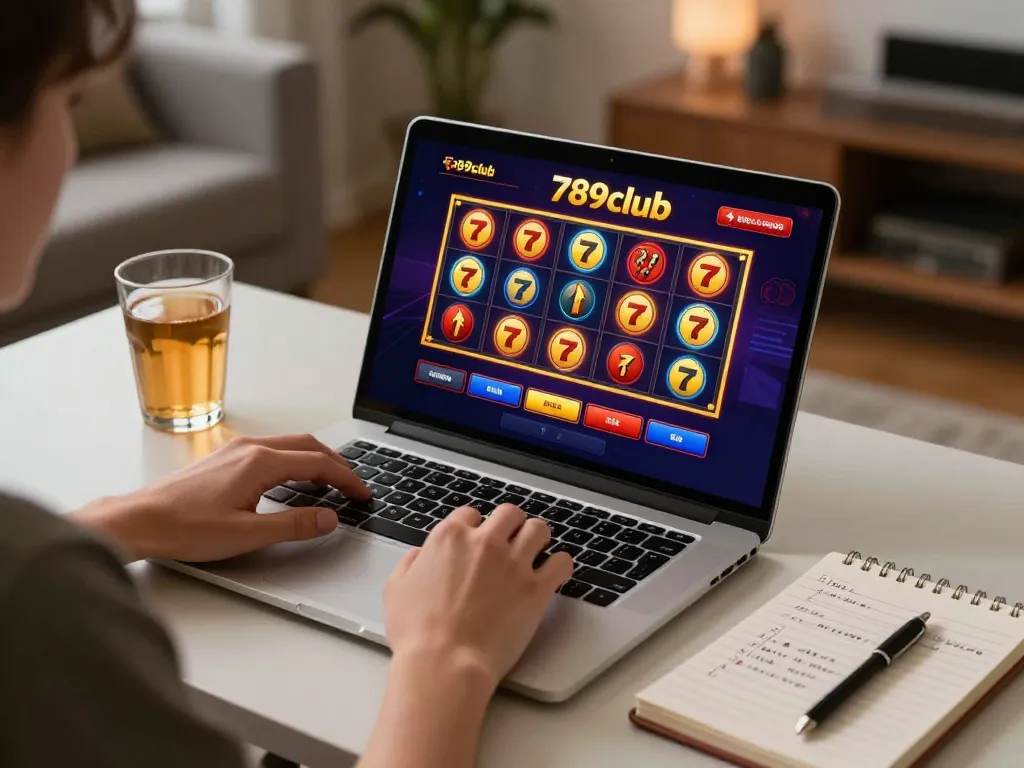 Engaging in online gameplay on 789club platform from a stylish home setup, showcasing vibrant casino games.