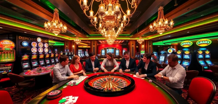 Engaging gamblers at Ga6789 casino table with vibrant chips and roulette wheel.