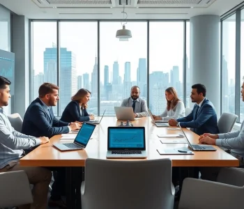 Company formation in the US discussed by diverse professionals in a modern office