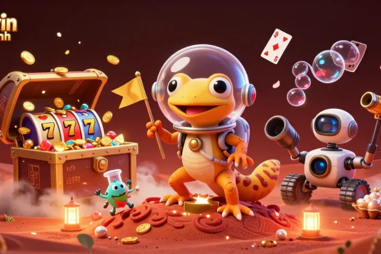 Experience the excitement of sunwin chính hãng amidst vibrant slot reels and treasures in a dynamic 3D casino adventure.